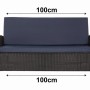 Marineblaues Gartenkissen-Set für 2-Sitzer Polyrattan-Gartensofa, 100x50x50 cm.