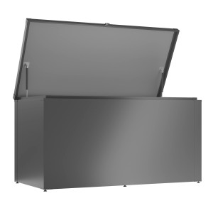 Offene Guardi Gartenbox in Anthrazit, 82,2x159x76,5 cm. Ideal zur Aufbewahrung von Gartenutensilien.