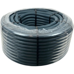 Flexibles, dunkelgraues Isolierrohr, Ø 25 mm, 100 m Rolle, für Elektroinstallation.