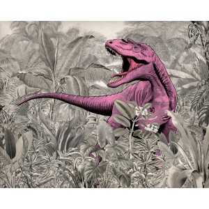 Komar Vliesfototapete Pinky: Pinker Dinosaurier im Dschungel, 350x280cm.