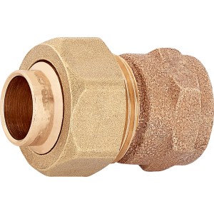 Löt-Verschraubung aus Rotguss, 15 mm x 18,6 mm (Rp 1/2), für Kupferrohre, zweiteilig.