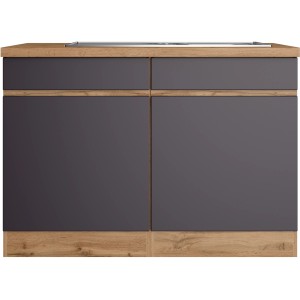 Held Möbel Spülenunterschrank Turin, 120 cm, Graphit/Wotaneiche, mit 2 Türen und Edelstahlspüle.