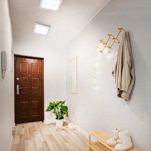 Flur mit Briloner LED Deckenleuchte Fire, Chrom matt, quadratisch, neutralweißes Licht.