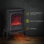 Schwarzer HOMCOM Elektrokamin aus Kunststoff mit Glas, realistischem Flammeneffekt, Heizfunktion und Überhitzungsschutz.