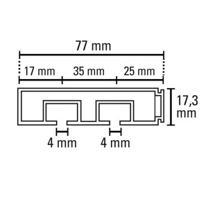 Querschnitt Gardinia Vorhangschiene, 2-läufig, mit Maßen. Ideal für Gardinen Montage.