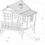 Axi Emma Spielhaus mit Rutsche, braun-weiß, 193x349x227cm, technische Zeichnung.