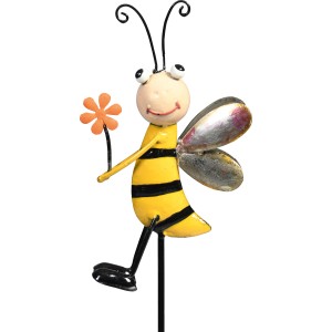 Mehrfarbiger Gartenstecker Biene, 70 cm, aus Metall für Beet & Pflanzkästen.