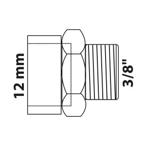 Skizze eines blanken Kirchhoff Übergangsnippels 12 mm x 16,7 mm (3/8 AG).