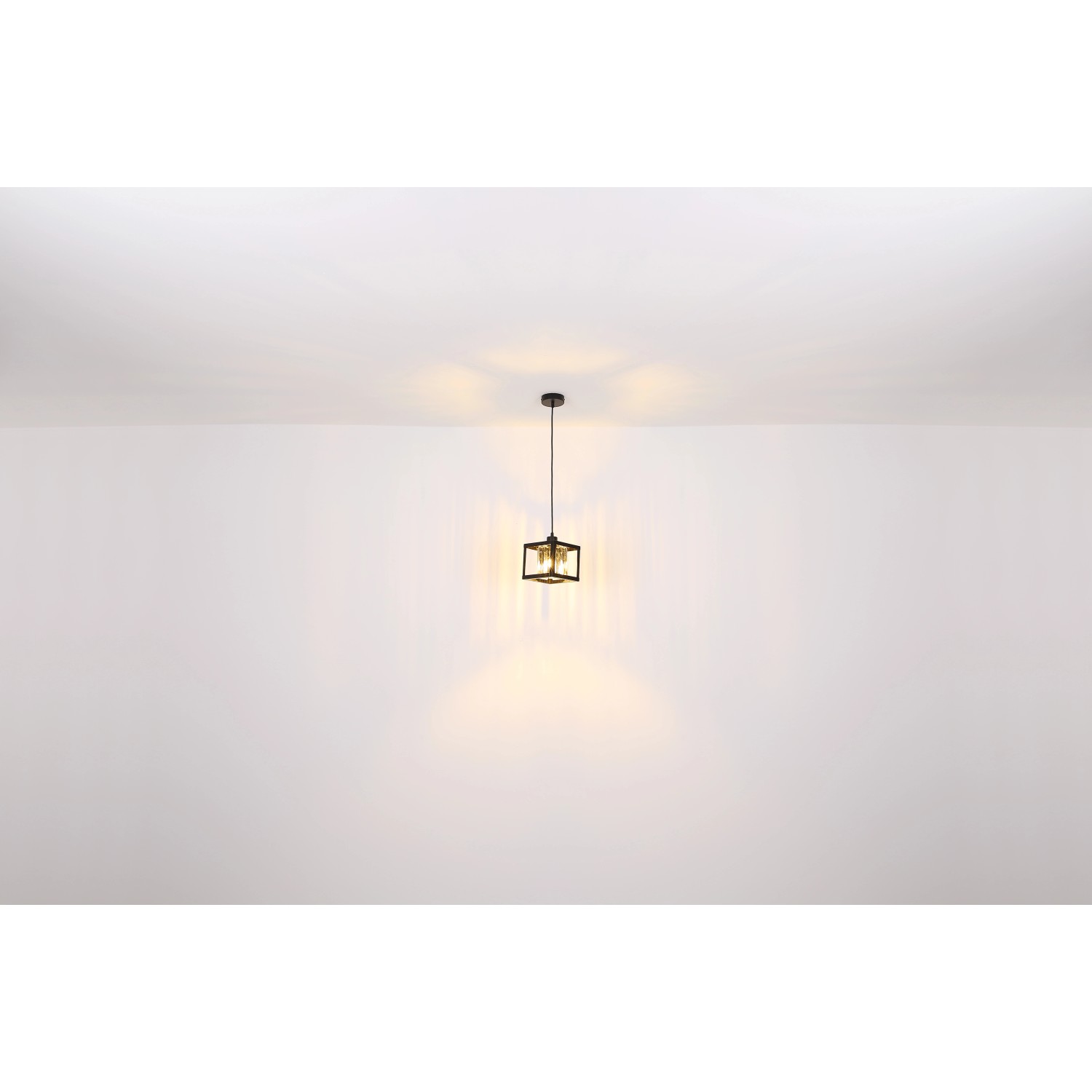 Globo Pendelleuchte Mathilde, 4-flammig, schwarz matt mit rauchfarbenen Glaskristallen.