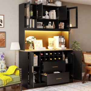 okwish Küchenschrank mit LED-Beleuchtung Küche 120x36x180cm Schwarz