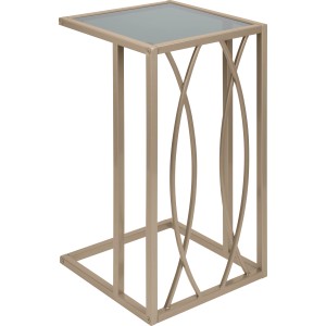 Eckiger Beistelltisch Blush Bordeaux in Gold mit Glasplatte, 54x30x30cm.