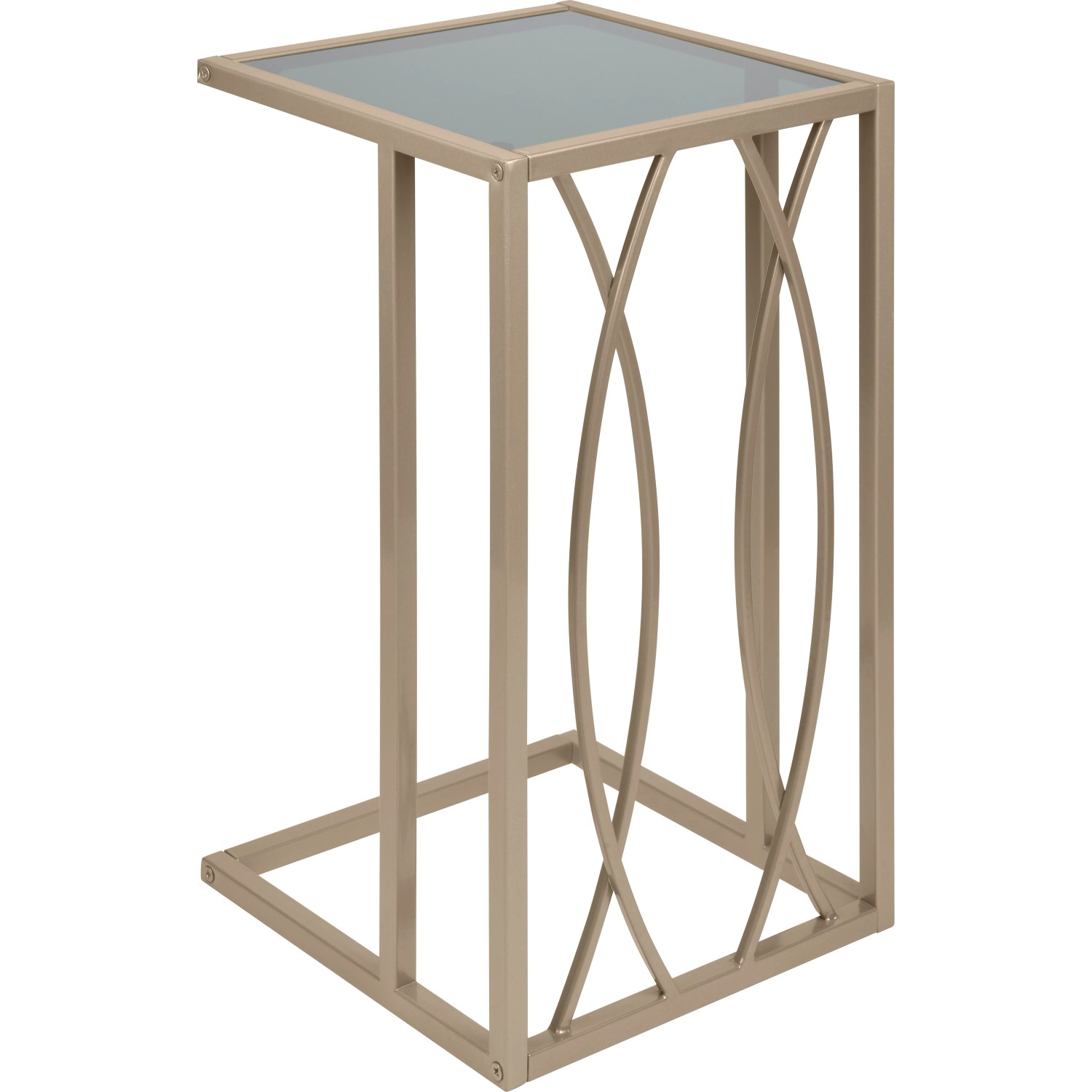 Eckiger Beistelltisch Blush Bordeaux in Gold mit Glasplatte, 54x30x30cm.