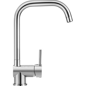 Chromfarbene baliv Niederdruck Küchenarmatur KI-1060 N mit hohem, schwenkbarem Auslauf.