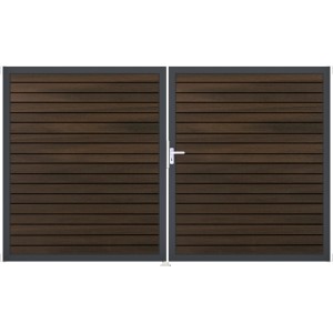 GroJa Steckzaun-Tor Solid-Rhombus 2-flg. DB703 DIN Rechts Walnuss Co-Ex.