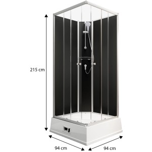Schulte Komplettduschkabine Korfu II mit Boiler und Pumpe, Alu-Natur/Schwarz, Eckeinstieg.