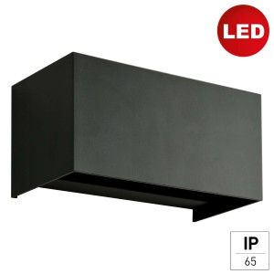 Moderne anthrazitfarbene E2 Elektro LED Außenwandleuchte Quad Up-Down, 10x10x20 cm.