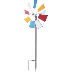 Bunter Deko-Gartenstecker Windrad aus Metall, 95cm hoch, zur Gartendekoration.