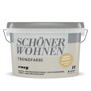 Eimer Schöner Wohnen Wandfarbe Cosy Beige, matte, hochdeckende Innenfarbe, 1 Liter.