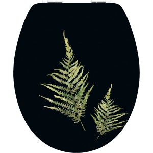 Schwarzer WC-Sitz Manra mit Farn-Motiv und Absenkautomatik von baliv.