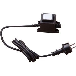 Heissner Teichtrafo Smart Light 30W für Teichbeleuchtung, schwarzes Gehäuse mit Kabel und Stecker.