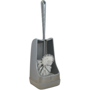 Bürstenmann WC-Garnitur in Silber mit rutschfestem Ständer und Randreiniger.