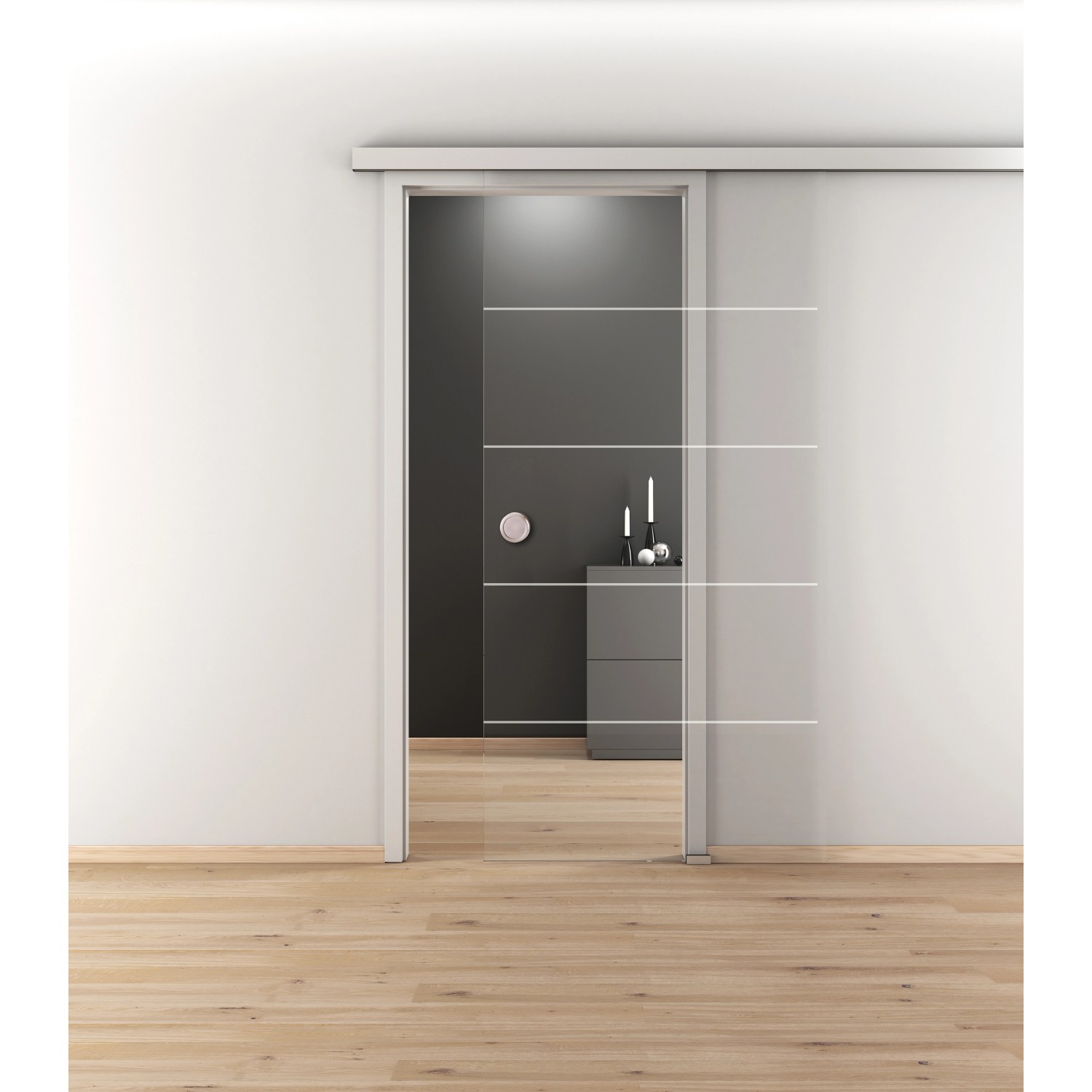 Novadoors Glasschiebetür Nova 582 Klar mit 4 Laserstreifen, 93,5x205,8 cm, Sicherheitsglas