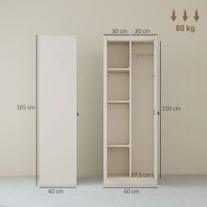 Cremeweißer HOMCOM Werkzeugschrank aus Stahl, 165 cm hoch, mit verstellbaren Regalböden und Kleiderstange für Garage.