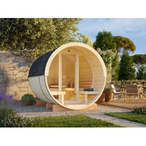 Palmako Sauna Anita mit Glaswand Naturbelassen 220 cm x 250 cm
