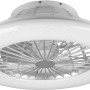 Weiße LED-Deckenleuchte Stralsund mit integriertem Ventilator in Titan-Optik.