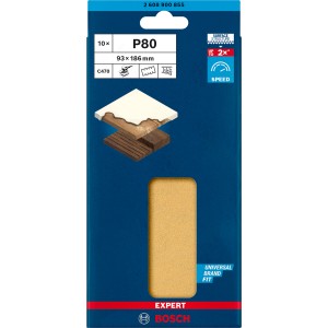 Bosch Schleifblatt Expert C470 K80, 10er-Pack für Schwingschleifer mit 8 Löchern.