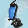 Weka Sandfilteranlage Medi mit Pumpe für Pools, blaue Filteranlage mit schwarzer Pumpe und Schlauch.