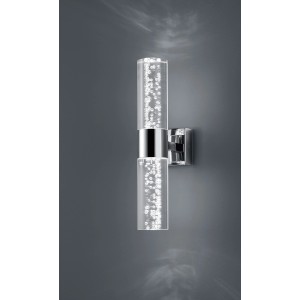 Moderne LED-Bad-Wandleuchte Bubbles Chrom mit klarem Acryl und dekorativen Luftblasen.