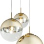 Goldfarbige Globo Pendelleuchte Varus mit drei Glasschirmen. Moderne Hängelampe für Wohn- und Schlafzimmer.