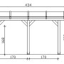 Technische Zeichnung der Skan Holz Terrassenüberdachung Bormio, Maße: 434 x 250 cm, aus Leimholz.