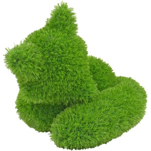 Gartenfigur: Liegender Fuchs (35 cm) in Grün. Dekorative Gartendeko im Gras-Look.