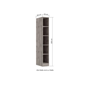 Offenes Küchenregal Kempten (30 cm) in Wotan Eiche Optik. Küchenschrank mit 5 Fächern, 200 cm hoch.