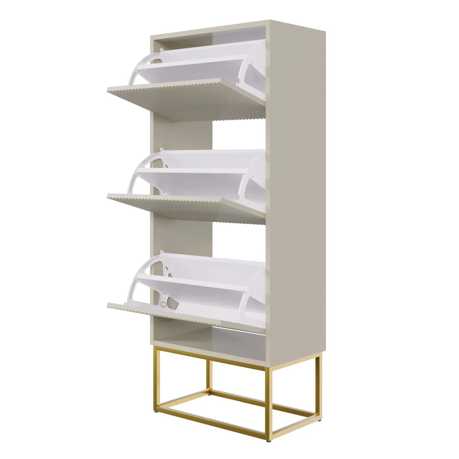 Selsey Schuhschrank Veldio Rillenfront Goldfarbenes Gestell Greige 50 cm_4