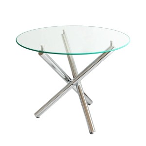 okwish Esstisch mit Glas Metall Wohnzimmer Rundtisch 80x80x76cm Silberfarben