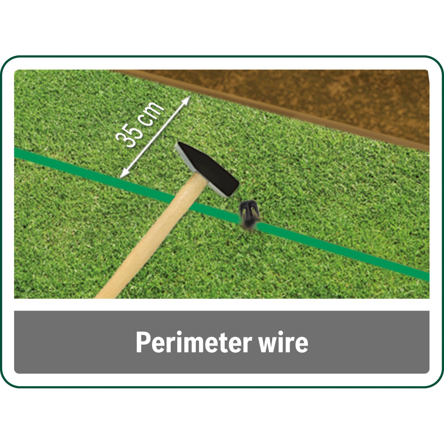Bosch Fixierstifte mit Hammer zum Befestigen des Begrenzungsdrahts für Indego Mähroboter.