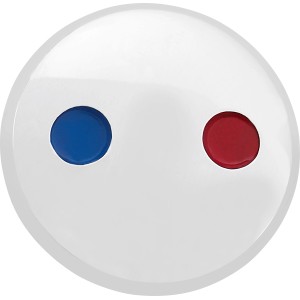 Verchromter Indexpunkt für Okano Armatur mit roter und blauer Markierung.