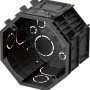 Schwarze Kombi-Schalterdose 1-fach, Ø 60 mm, für Unterputzmontage von Schaltern und Steckdosen.