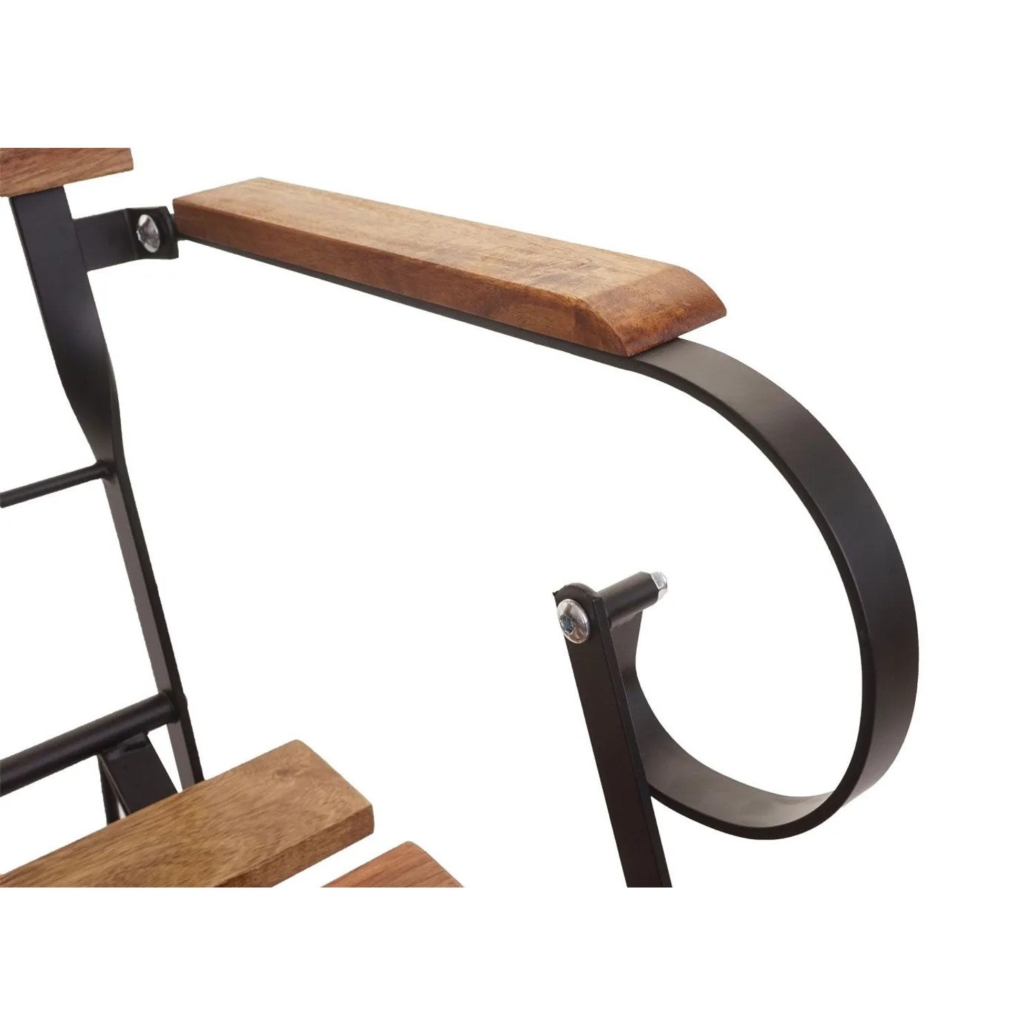 Detailansicht: MCW Biergartenstuhl J40 2er Set mit Armlehne aus Akazienholz und Stahlgestell.