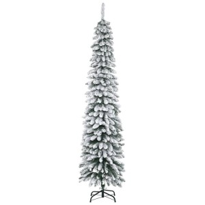 Hoher, schlanker HOMCOM Kunst-Weihnachtsbaum 210 cm mit schneebedeckten Kunststoffzweigen und Metallständer.