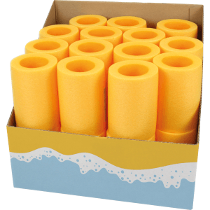 Gelbe Happy People Wassernudel-Verbindungsstücke (14 cm) im Karton.