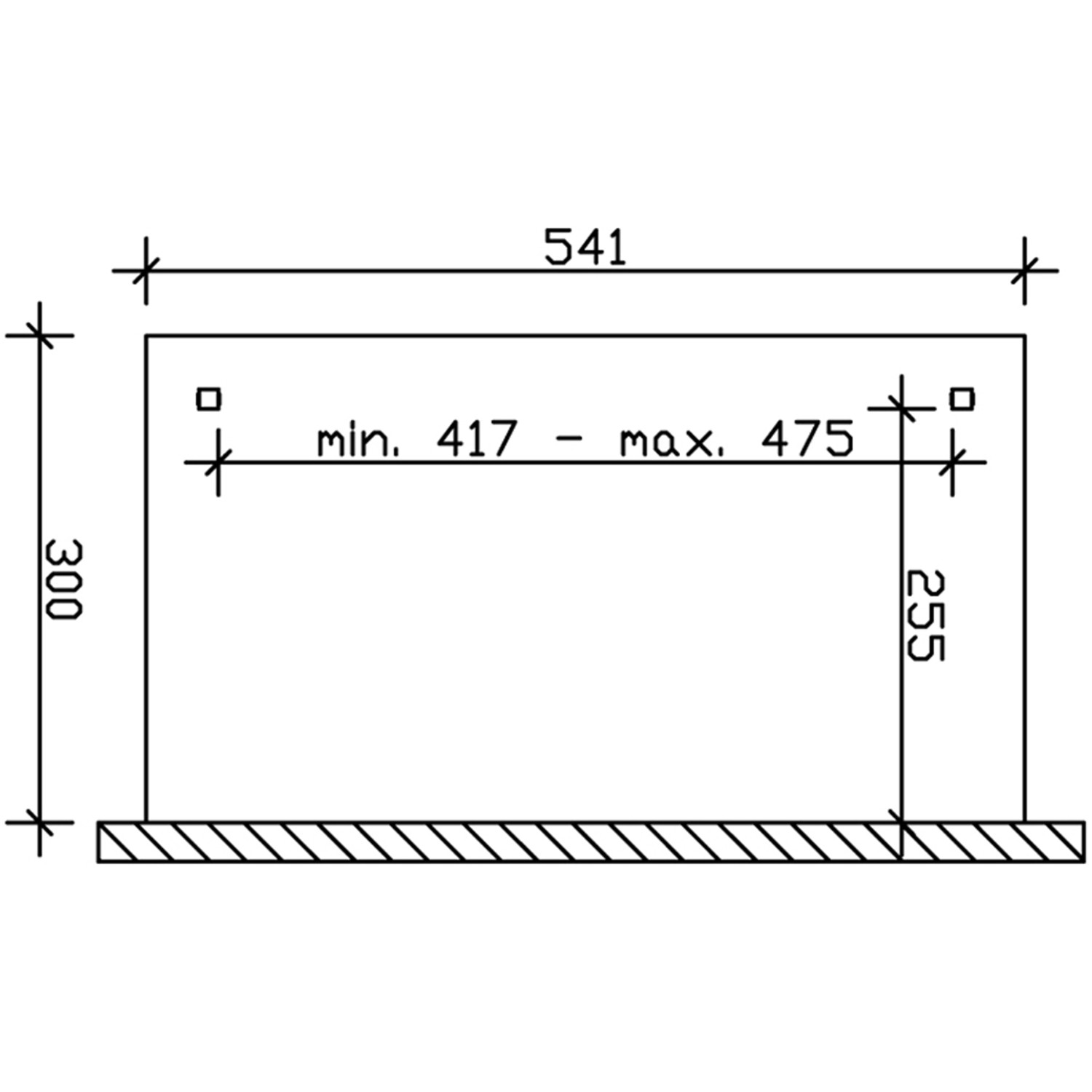 Skizze der Terrassenüberdachung Ancona von Skan Holz mit Maßangaben.