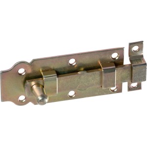 Gelb verzinkter Türriegel mit Knopf, 100x44 mm, für Türen und Tore.