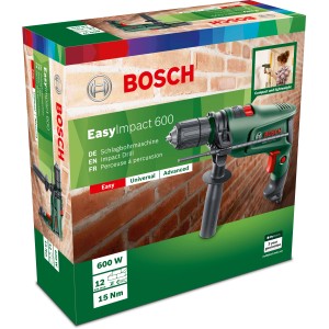 Bosch EasyImpact 600 Schlagbohrmaschine, 600 W, mit Tiefenanschlag im Karton.