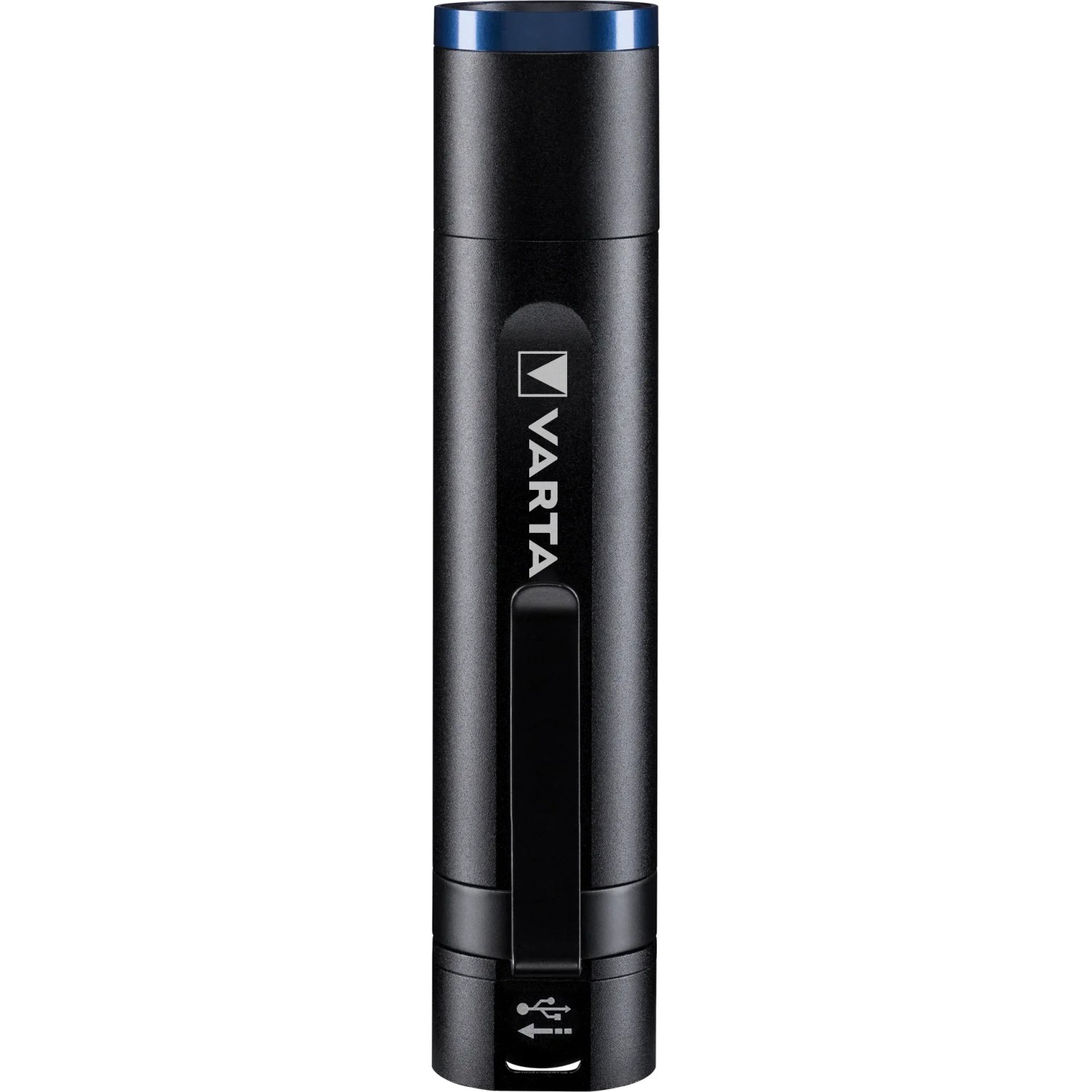 Varta Akku-LED-Taschenlampe Night Cutter F20R aus Aluminium, mit Clip und USB-Anschluss.