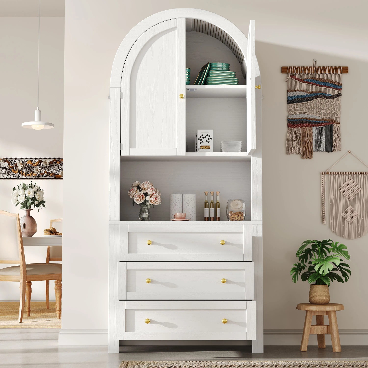 okwish Aufbewahrungsschrank mit Schubladen Türen Regal Wohnzimmer 70x35x180cm Weiß_4