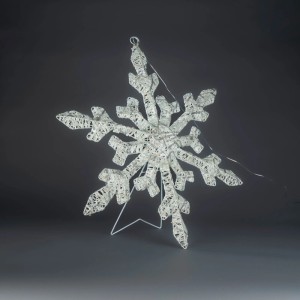 Weiße Deko-Schneeflocke mit filigranem Design und 150 bernsteinfarbenen LEDs für Außen-Weihnachtsdekoration.